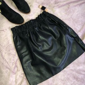 Cinched Waist Leather Skirt